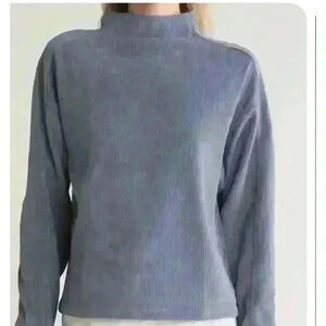 Madewell Blue Jacquard Funnel Neck Long Sleeve Striped Textured Top. Size S